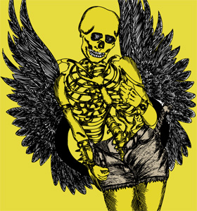 Vector T-shirt Design with Winged Skeleton