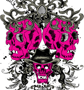 vector T-shirt Design Graphics with Skulls and Floral