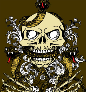 Vector Skull with Snake and Skeleton Hand T-shirt Design