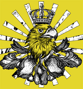 Vector T-shirt Design with Eagle Head, crown and Sunburst