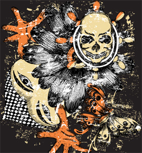 Vector T-shirt Design with Skull and Butterfly