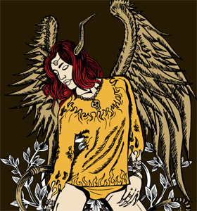 Beautiful Winged Woman Vector Tee Graphics Design