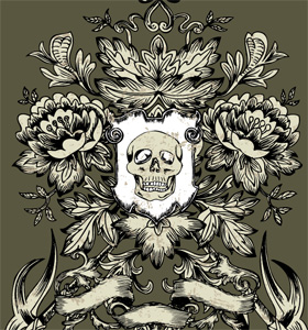 Shield with Skull and Flower Vector T-shirt Design