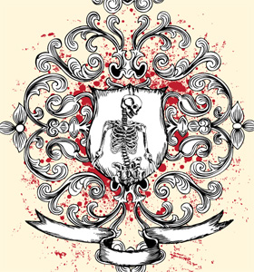 Shield with Skeleton, Floral and Ribbon Vector T-shirt Design