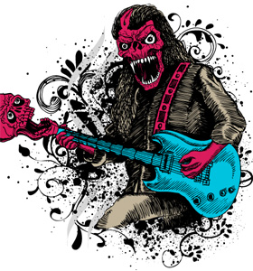 Demon Man Playing Skull Guitar Vector T-shirt Design