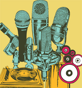 vintage Microphone with Turntable Vector T-shirt Design