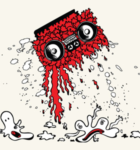 Music T-shirt Graphics Vector with Cassette and Cartoon Bubbles