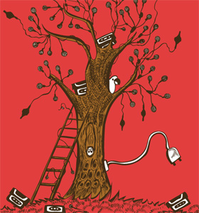 Music Tree with Bird Vector Tee Design Illustration