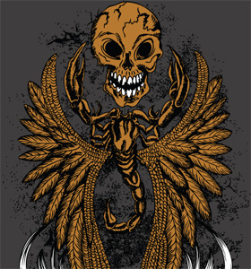 Scorpion, Wings with Skull T-shirt Design