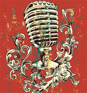 Vector Vintage Microphone with Floral Ornaments T-shirt Design