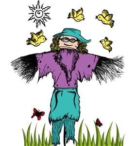 Cartoon Scarecrow with Birds Vector T-shirt Design