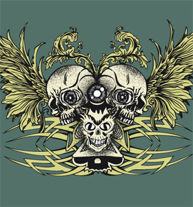 Skull with Wings and Celtic Tattoo Design T-shirt Vector